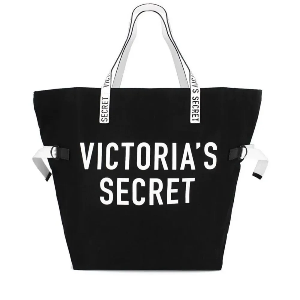 Victoria’s Secret Large Tote Bag Black White Canvas Logo 2018 Collectible - Picture 17 of 17